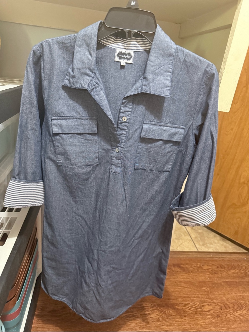 Mud Pie Women’s Mini Dress Button-Front Shirt in Blue Jean